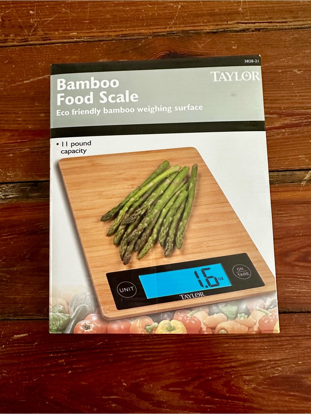 Taylor Bamboo Food Scale - Natural Wood & Blue Display